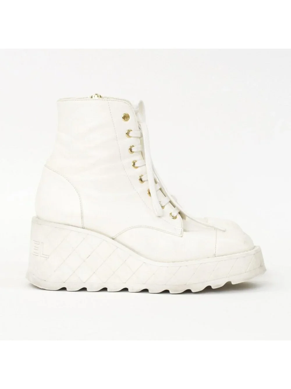 Chanel CC Logo Combat Boots Sneakers White